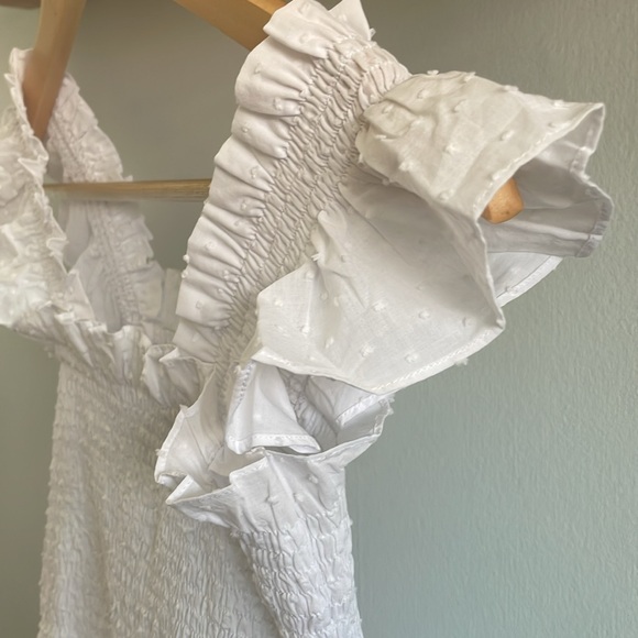 The Ellie Nap Midi Ruffle Dress in Dreamy Sheer White Swiss Dot Size XS - Picture 13 of 14